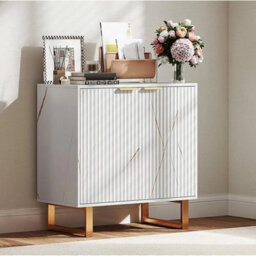 Sideboard Storage Cabinet Cupboard Gold Legs Modern Ridged - thumbnail 3