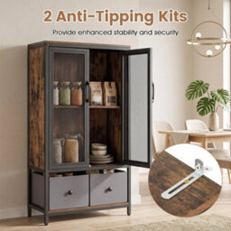 Coffee Bar Cabinet Buffet Sideboard With 2 Fabric Drawers And Storage Shelf - thumbnail 5