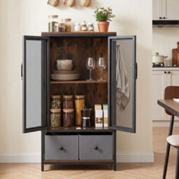 Coffee Bar Cabinet Buffet Sideboard With 2 Fabric Drawers And Storage Shelf - thumbnail 3