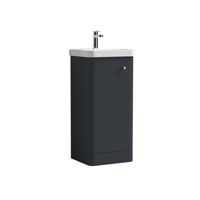 Balterley Flashbrook Modern Bathroom Floor Standing 1 Door Vanity Unit Basin, Dark Grey, 405mm - image 1