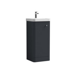 Balterley Flashbrook Modern Bathroom Floor Standing 1 Door Vanity Unit Basin, Dark Grey, 405mm - thumbnail 1