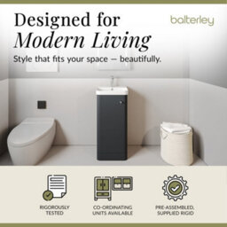 Balterley Flashbrook Modern Bathroom Floor Standing 1 Door Vanity Unit Basin, Dark Grey, 405mm - thumbnail 2