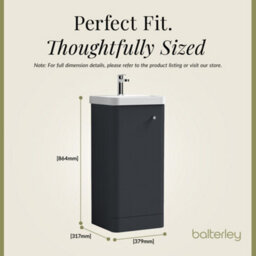 Balterley Flashbrook Modern Bathroom Floor Standing 1 Door Vanity Unit Basin, Dark Grey, 405mm - thumbnail 5