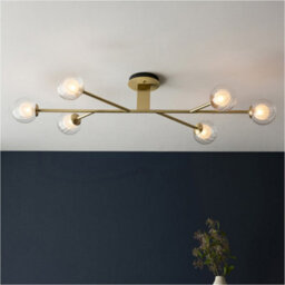 Loops Satin Brass Semi Flush Low Ceiling Light - Clear/frosted Glass Shade - 6X 3W Led G9 - thumbnail 4