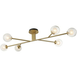 Loops Satin Brass Semi Flush Low Ceiling Light - Clear/frosted Glass Shade - 6X 3W Led G9