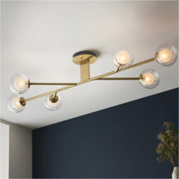 Loops Satin Brass Semi Flush Low Ceiling Light - Clear/frosted Glass Shade - 6X 3W Led G9 - thumbnail 3