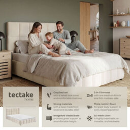 Tectake Upholstered Bed Set With Mattress, 2 Firmness Levels, 250 Kg 140 X 200 Cm -  30 Cm -  Velvet Look Sand - thumbnail 2