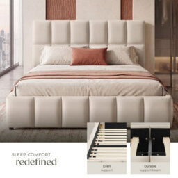 Tectake Upholstered Bed Set With Mattress, 2 Firmness Levels, 250 Kg 140 X 200 Cm -  30 Cm -  Velvet Look Sand - thumbnail 7