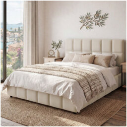 Tectake Upholstered Bed Set With Mattress, 2 Firmness Levels, 250 Kg 140 X 200 Cm -  30 Cm -  Velvet Look Sand - thumbnail 1