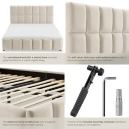 Tectake Upholstered Bed Set With Mattress, 2 Firmness Levels, 250 Kg 140 X 200 Cm -  30 Cm -  Velvet Look Sand - thumbnail 5