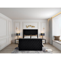 Capella Upholstered Soft Velvet  Black Tv Bed Frame - thumbnail 2