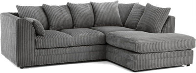 BlissFurniture Ltd Bliss Furniture Grey Jumbo Cord 4 Seater Right Hand Corner Sofa Scatter Back Design Compact And Comfortable Sofa - image 1