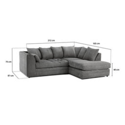 BlissFurniture Ltd Bliss Furniture Grey Jumbo Cord 4 Seater Right Hand Corner Sofa Scatter Back Design Compact And Comfortable Sofa - thumbnail 2