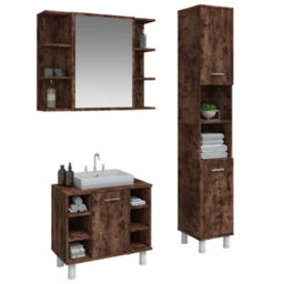 Berkfield 3 Piece Bathroom Cabinet Set Smoked Oak Engineered Wood - thumbnail 3