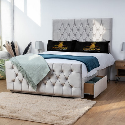 UKBEDFURNITURE Jublie Silver Plush Divan Bed With 2 Foot End Drawers & 26 Inch Headboard - image 1