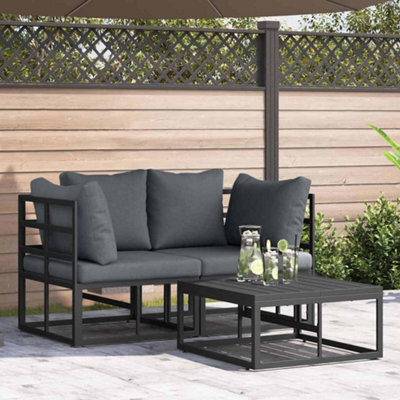 Walplus Garden Sofa Set With Cushion 3 Pcs Black Aluminium - image 1