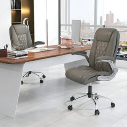 Height Adjustable Executive Chair With 6-Position Adjustable Headrest-Grey - thumbnail 1