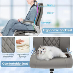 Height Adjustable Executive Chair With 6-Position Adjustable Headrest-Grey - thumbnail 3