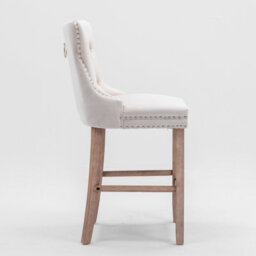 HomeTouch Beige Velvet Breakfast Bar Stool With Backs & Wooden Legs - thumbnail 3