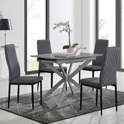 Furniturebox Uk Lira 100Cm Grey Metal Extending Dining Table & 4 Grey Velvet Milan Black Leg Chairs - thumbnail 1
