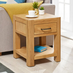 The Furniture Market Soho Curved Oak One Drawer Side Table Modern Design With Rounded Corners & Gunmetal Handle Ideal For Living Room Or Bedroom - thumbnail 4