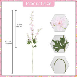 5 Pack Long - Stemmed Pale Pink Silk Delphinium Artificial Flowers For Large Vases, Wedding Centerpieces (Pale Pink) - thumbnail 2