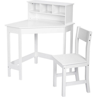 White Corner Study Table & Chair Wooden Study Computer Desk - image 1