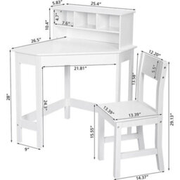 White Corner Study Table & Chair Wooden Study Computer Desk - thumbnail 2