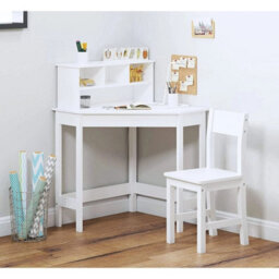 White Corner Study Table & Chair Wooden Study Computer Desk - thumbnail 5