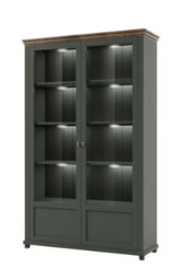 Arte Evora 13 Display Cabinet In Green & Oak Lefkas - The Pinnacle Of Elegance And Organisation - W1260mm X H2000mm X D420mm - thumbnail 1