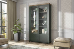 Arte Evora 13 Display Cabinet In Green & Oak Lefkas - The Pinnacle Of Elegance And Organisation - W1260mm X H2000mm X D420mm - thumbnail 3
