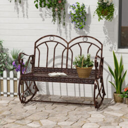Outsunny Rocking Chair Swing Bench Loveseat Metal Bronze Garden Outdoor - thumbnail 1