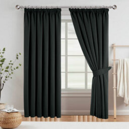 Aspire Homeware Black Plain Blackout Curtains Room Darkening Pencil Pleat Curtain Pair (W)168Cm X (D)183Cm With Tie Back Pair - thumbnail 8