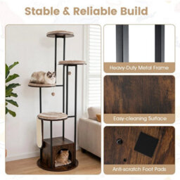 Tall Wooden Cat Tower With Top Perch Platforms And Washable Removable Mats - thumbnail 6