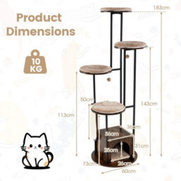 Tall Wooden Cat Tower With Top Perch Platforms And Washable Removable Mats - thumbnail 2