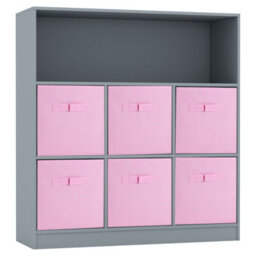 Urbn-Living Urbnliving Height 94Cm Wooden Wide Grey 7 Cube Bookcase With Light Pink 6 Drawers Baskets Storage Unit Shelves