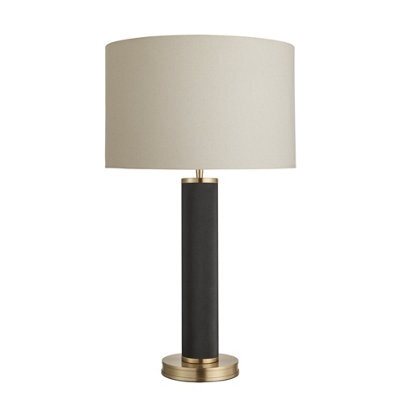 Industville Knurled Pillar Table Lamp, Black Base, Drum Cotton Lampshade - image 1