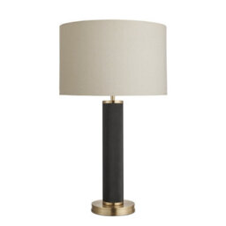 Industville Knurled Pillar Table Lamp, Black Base, Drum Cotton Lampshade