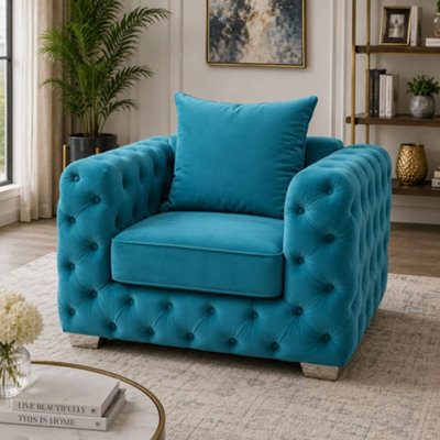 Stratus Interiors Ashley Teal Blue Chesterfield Scatter Back Sofa Collection With Sophisticated Charm-Armchair - image 1