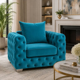 Stratus Interiors Ashley Teal Blue Chesterfield Scatter Back Sofa Collection With Sophisticated Charm-Armchair - thumbnail 2
