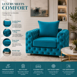 Stratus Interiors Ashley Teal Blue Chesterfield Scatter Back Sofa Collection With Sophisticated Charm-Armchair - thumbnail 5
