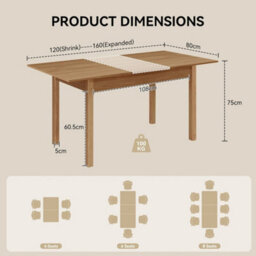 120-160Cm Extendable Dining Table Large Wooden Space Saving Compact Kitchen Desk - thumbnail 2