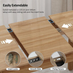 120-160Cm Extendable Dining Table Large Wooden Space Saving Compact Kitchen Desk - thumbnail 5