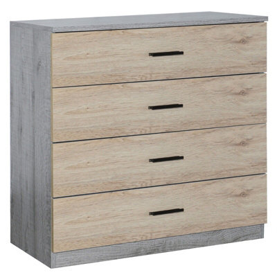 Urbnliving Height 73Cm 4 Drawer Wooden Bedroom Chest Cabinet Modern Ash Grey Carcass And Oak Drawers Wide Storage Cupboard Closet - image 1