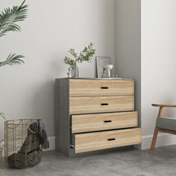 Urbnliving Height 73Cm 4 Drawer Wooden Bedroom Chest Cabinet Modern Ash Grey Carcass And Oak Drawers Wide Storage Cupboard Closet - thumbnail 2