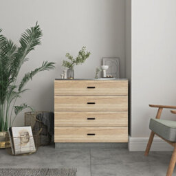 Urbnliving Height 73Cm 4 Drawer Wooden Bedroom Chest Cabinet Modern Ash Grey Carcass And Oak Drawers Wide Storage Cupboard Closet - thumbnail 3