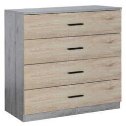 Urbnliving Height 73Cm 4 Drawer Wooden Bedroom Chest Cabinet Modern Ash Grey Carcass And Oak Drawers Wide Storage Cupboard Closet