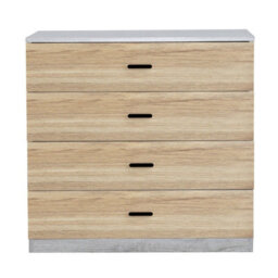 Urbnliving Height 73Cm 4 Drawer Wooden Bedroom Chest Cabinet Modern Ash Grey Carcass And Oak Drawers Wide Storage Cupboard Closet - thumbnail 4