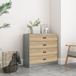 Urbnliving Height 73Cm 4 Drawer Wooden Bedroom Chest Cabinet Modern Ash Grey Carcass And Oak Drawers Wide Storage Cupboard Closet - thumbnail 5