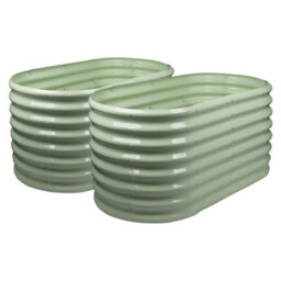 Harbour Housewares Raised Garden Beds - 2X Green Rounded Bottomless Metal Bed Galvanised Steel Planter Box 120 X 60 X 60Cm